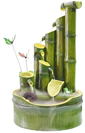 Fontana Cascata Fontana creativa Fontana da tavolo Fontana da giardino in bambù Fondo piatto rotondo Liscio Decorazione da tavolo in stile naturale Fontana in resina Cascata(Small With Atomizer)