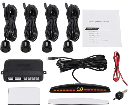 Anhoer 4Pcs Car Parking Sensors Rear Reversing Radars System Buzzer Alarm with 4 Sensors Distance Detection LED Display Alert System Kit