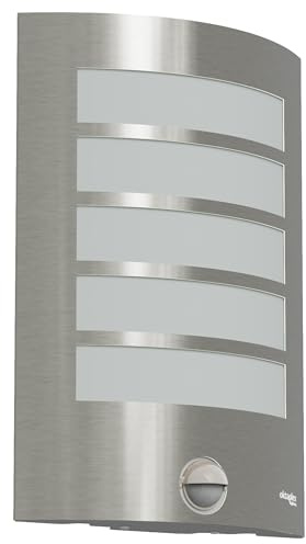 Oktaplex Alto Edelstahl Außenleuchte mit Bewegungsmelder IP44 Silber 230V | E27 Fassung, Außenleuchte, 7 Meter Sensorreichweite, gebürstet