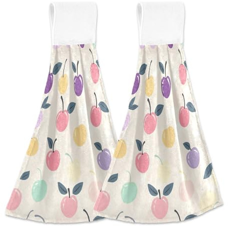 tplaotee Cherries Colorful Bath Towels with Hanging Loop 2 Piecing Childs washcloths Dish Cloths White