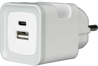 Ladesteckdose Multistecker Adapterstecker Schutzkontakt mit USB A+C Verteiler Mehrfachstecker 2-Fach 1 Schuko and 1 Euro Steckdosen senkrecht Weiss (85316)