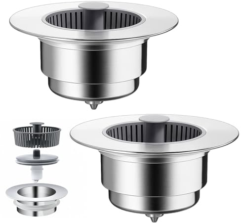 2 Pack Sink Strainer, Kitchen Sink Plugs and Strainers, 3 in 1 Kitchen Sink Drain Strainer with Food Catcher, Universal Fit for Most Sinks, 108x70x55mm