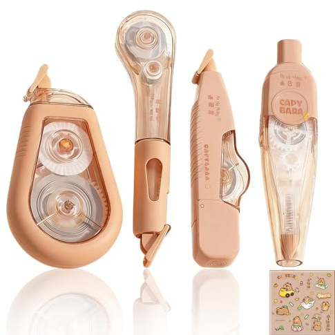 4PCS Drop-Resistant Correction Tape Set Different Cute Design Tippex Pen with Cartoon Sticker Large Capacity Smooth Mute Whiteout Correction Tape for Home School Office Supplies (Guinea Pig)