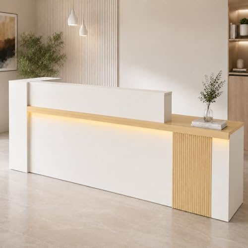 Laxodor 71/180cm Reception Desk with Drawers, Open Shelves, Keyboard Tray