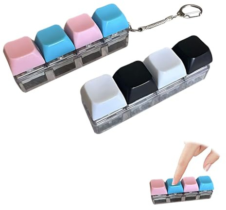 2Pcs Keyboard Fidget Toy,MEOAlBkey Clicky Keyboard Fidget Toy with 4 Buttons & Keychain Durable Sensory Fidget Toys for Stress Relief Fun Gifts for Adults Kids Office School​ (Classic colors)