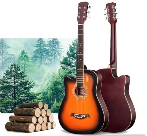 HEFJIAYCIQ Akustikgitarre, 6-Saitige Stahlsaiten-Holzgitarre Mit Starter-Kit, Gigbag, Saiten, Gurt, Stimmpfeife Und Plektrum,Sunset,41in