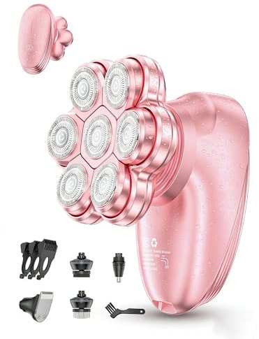 Electric Razors for Women Legs : 5-in-1 Rechargeable Body Shaver, 7D Wet & Dry Bikini Trimmer for for Underarms, Face, Legs, Lips (Pink)