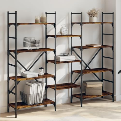 YuuSsea Bookshelf Smoked Oak, 160x28.5x136.5 cm Engineered Wood, Industrial Modern Bookcase with Ample Storage for Home Office