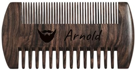 Personalisierter Holz Bart- und Schnurrbartkamm für Männer, Gravierte Bartkamm mit Namen, Individuelles Geschenk für Männer, Vater, Trauzeugen, Freund (Schwarzes Gold-Sandelholz)