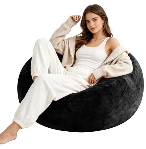 VILUXE Bean Bag Sofa - 100 cm - Pouf doux pour adulte - Fauteuil lounge pliable pour chambre à coucher, balcon et petits espaces (noir)