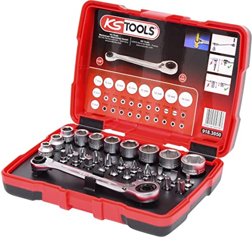 KS Tools 918.3050 1/4 + 11 mm Durchgangs-Steckschlüssel- und Bit-Satz, 31-tlg