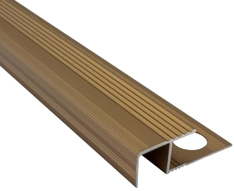 Alu Stufenprofil Fliesenschiene Profil Treppe Schiene matt L270 10mm gold | Für saubere Stufenkanten und geschützte Treppenabschlüsse, 10mm Profilhöhe, 2,7m, Aluminium, matt, gold, für Stufenbereiche