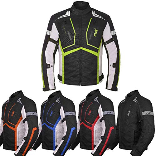 HWK Scorpion Motorcycle Jacket for Men & Women, Motorcycle Gear with Body Armor Foam Padding and Breathable Cordura Fabric, Reflective Motor Bike Jacket for Improved Night Visibility - Green, Medium