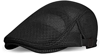 Coucoland Barett Cap Herren Sommer Netz Schiebermütze Atmungsaktiv Schirmmütze Newsboy Flat Cap Baskenmütze Herren Alltagsleben Accessoires (Schwarz, Verstellbare Träger)
