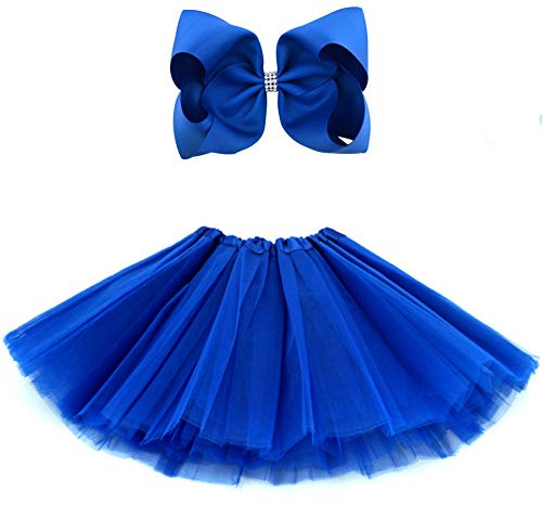 BGFKS 5 Layered Tulle Tutu Skirt for Girls with Hairbow, Ballet Dressing Up Kid Tutu Skirt Dark Blue