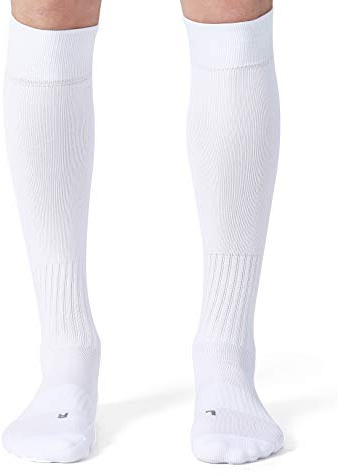 CelerSport 2 Pack Soccer Softball Baseball Socks for Youth Kids Adult Over-The-Calf Football Socks with Cushion, White (2 Pack), Medium