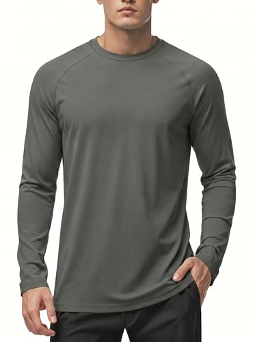 MAGCOMSEN Long Sleeve T Shirt Sun UV Protection Tops UPF 50+ Quick Dry Lightweight Breathable Running Gym T-Shirt,Dark Grey,M