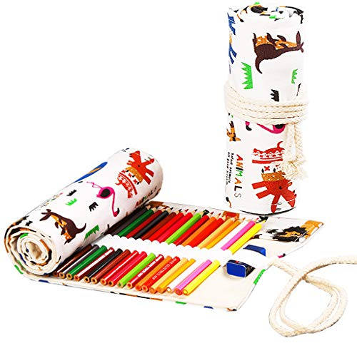 TOYESS Custodia con Astuccio Arrotolabile in Tela per Matite Colorate, Astuccio Rotolo per Tinta Unita, Astuccio Scuola per Artista, Scuola, Ufficio e Animale Ufficio, 04