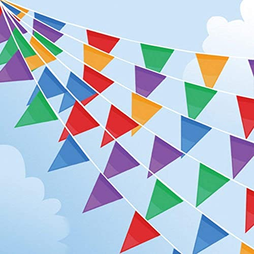 DOJoykey 985ft Bunting Flags, 450pcs Large Flags Multicolor Fabric Pennant Bunting Outdoor Garland for Mother‘s Day Birthday Wedding Garden Street Home Decoration