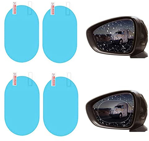Film de rétroviseur de voiture 4 Pcs Film anti-buée étanche Autocollant protecteur anti-buée pour voir le rétroviseur extérieur clairement les jours de pluie pour les voitures Camions Motos