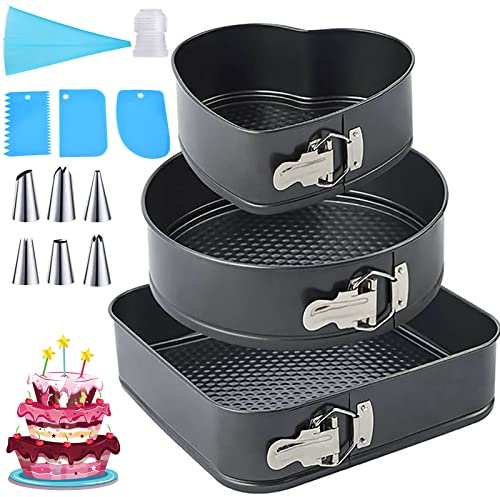 MULEVIP Tortiera Rimovibile,Teglia da Forno Rotonda,3 Pezzi Rimovibile Stampi per Dolci(22/24/26 cm) Con Spatola Torta e Bocca Decorazione Torta, Springform Cake Pan per Cheesecakes e Pane