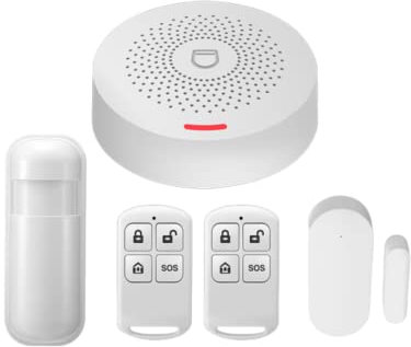 JANDEI - WiFi-Alarm System mit Sirene, Magnetdetektor, Türsensoren, Fernbedienung. Steuerung per Handy oder Tablet mit Tuya Smart App, Smartlife, Google Home und Alexa.