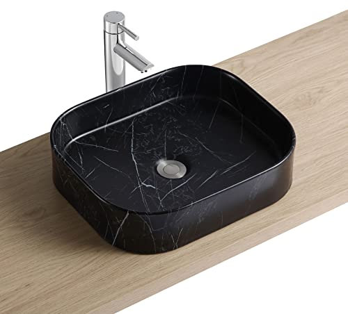 Vasque rectangulaire à Poser en céramique Imitation marbre Noir 45 x 38 cm Naya