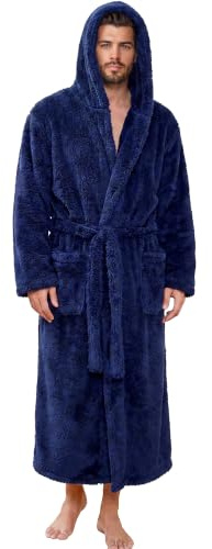 Vulcanodon Mens Robe Big and Tall with Hood, Full Length Plush Robes for Men Long Fleece Bathrobe