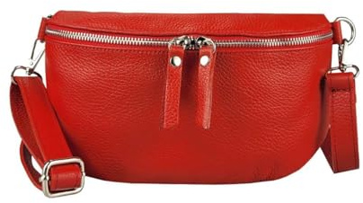 Made in Italy Damen Leder Tasche Handytasche Gürteltasche Crossbody Hüfttasche Bauchtasche Umhängetasche Cross-Over Bodybag Schultertasche Kosmetiktasche Rot