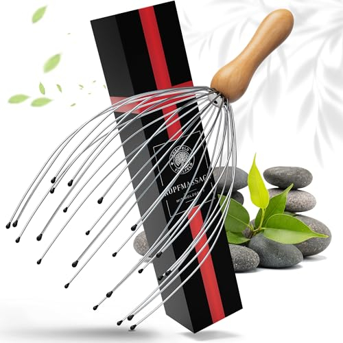 Die entspannende Kopfmassage Spinne mit 28 Fingern von Edelfeld [VERBESSERTE VERSION 2025]- Mit Geschenkverpackung & Schleife - Kopfmassagegerät als Geschenk mit Auslegern auf 2 Ebenen Wohlfühl-Noppen