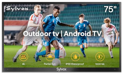 SYLVOX Outdoor TV, 4K UHD 75 Inch Smart TV, IP55 Waterproof 1000 nits Brightness for Partial Sun, Outdoor Television Powered by Android OS, Works with Voice Assistant & Screen Cast (Deck Pro)