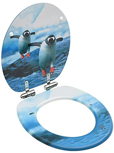 Chusui Toilettensitz mit Soft-Close-Deckel MDF Pinguin-Design, Klodeckel, Toilettendeckel, Wc Sitz, Klobrille, Wc Deckel, Toilettenbrille,