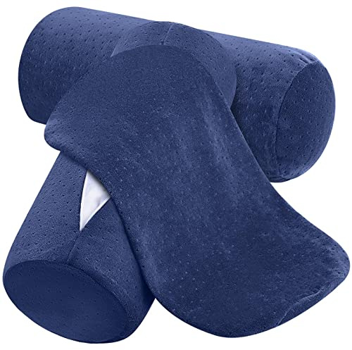 Remerry 2 Pcs 17 x 7 Inches Velvet Neck Roll Pillow Cover with Zipper, Soft Bolster Pillowcases for Cylindrical Pillow (Cover Only, Bolster Not Included)(Navy Blue)
