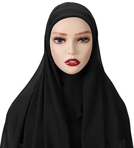 Uposao Damen Muslim Hijab Kopftuch Schal,Moderne islamische Kopftücher Stretch-Turban Einfarbiger Bandanas Chemo Kappe Kopfbedeckung Halstuch Wrap Langer Schal für muslimische Frauen Hijab,Schwarz