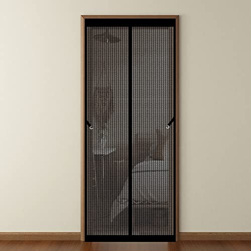 Türvorhang Fliegenschutz 200 x 190 cm Magnet Fliegengitter Ohne Bohren Automatisches Schließen Tür Insektenschutz Für Balkontü Terrassentür Patio Türen Kellertür, Schwarz