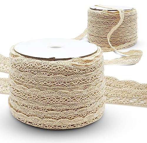 DOJA Barcelona | Nastro di Pizzo | Rotolo 100 m | Cotone | Ovale | Merletto per Decorazioni | Ricamato | Bordo Mensole, Inviti Matrimonio, Tende