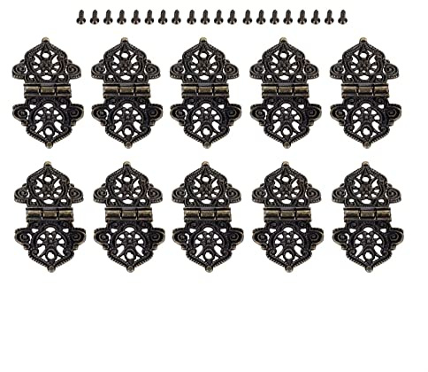 BAZAC 10 Uds. Bisagra Decorativa para cajón de Caja de Madera de joyería Antigua, bisagras para Muebles de gabinete de Puerta, Estilo Vintage de casa de Campo-A