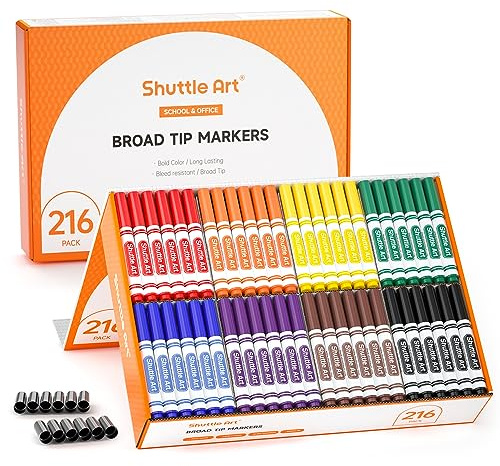 Shuttle Art Filzstifte Kinder auswaschbar, 216 Stück Filzstifte auswaschbar in 8 Farben, dicke Filzstift Set mit zusätzlichen Kappen, Fasermaler für Lehrer, Schüler, Unterricht