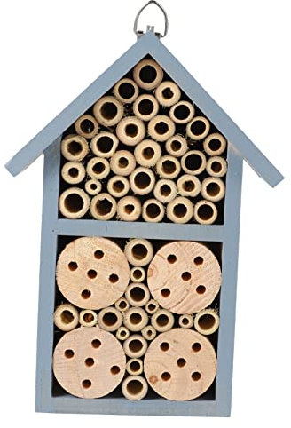 BESPORTBLE Insektenholzhaus Garten Nest Holz Bienenhaus Außen Blau Bemalt Schutzdach Naturnahes Gartenornament Unterschlupf Für Wildbienen Und Insekten