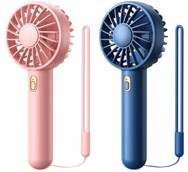 Warmco 2 Pack Mini Portable Handheld Fan, USB Rechargeable 3 Speed Personal Small Desk Fan with Base Lightweight Makeup Travel Beach Indoor Outdoor for Stylish Girl Women