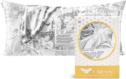Kitsch Wonder Woman Satin Pillowcase with Zipper King Size for Hair and Skin More Delicate Than Silk Cooling Machine Washable 48 x 91 cm Comic Print