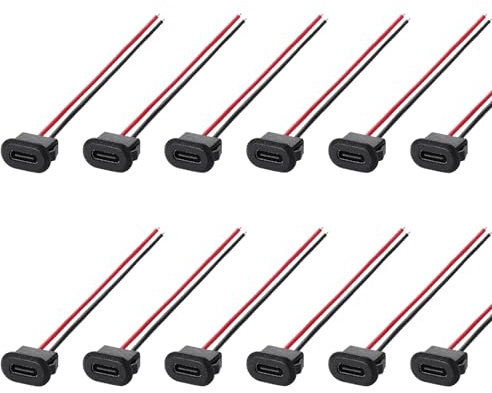 OMIGA 12 Pz USB C Femmina a 2 Fili con Fibbia a Scatto Connettore USB Tipo C a Saldare per DIY Presa USB da Pannello Presa USB Moto e Altro Ancora