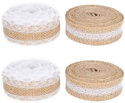 Emoshayoga Natürliches Juteband, natürliche Jute, 5 m / Rolle, 4 Stück, Hochzeitsdekoration, Partyzubehör