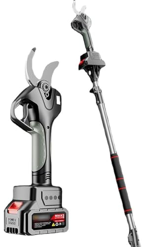 GLDWEY Forbici Potatura Elettriche Forbici da Giardino Elettriche da 40 mm Forbici per Rami A Portata Lunga con Asta Telescopica da 2,1 M, 10-12 Ore di Lavoro 2 Alimentate A Batteria