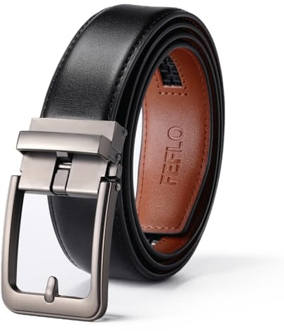 FEFLO Cintura da uomo in pelle nera a cricchetto, fibbia automatica, regolabile da uomo, in pelle, larghezza 35 mm, per tuta jeans, pantaloni per tempo libero e lavoro, Nero 9., 125cm/geeignet für