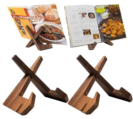 Keboyoe 2 Stück Kochbuchhalter Buchständer aus Holz Buchhalter Leseständer Rezepthalter für Küche Kochbuchständer Buch Halterung Zum Lesen Hölzerne Buchaufsteller für die Auslage