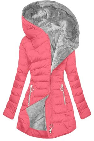KOG Winterjacke für Damen Daunenjacken Warmes Jacke Baumwolle College Jacke Einfarbig Oberteil Teenager Warm Hemdjacke Elegant Kapuzenjacke Steppmantel Rosa S