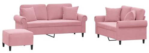 vidaXL Sofagarnitur 3-TLG., Sessel Couch mit Kissen Fußhocker, Sofa Wohnzimmersofa mit Armlehnen, Couchgarnitur Designsofa Sitzmöbel Polstermöbel, Rosa Samt