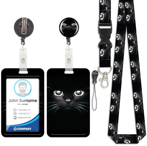 Niedlicher Katzenkartenhalter, ID-Ausweis, abnehmbares Schlüsselband mit einziehbarem Clip für Schlüsselanhänger, Visitenkarten, Türkarten, Ausweise