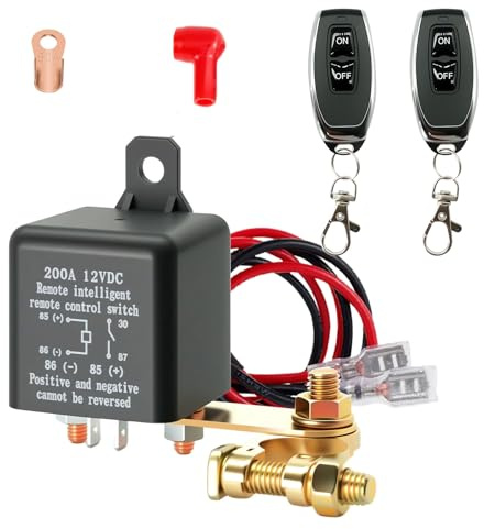 Disjoncteur de batterie 12 V avec télécommande, interrupteur de batterie 12 V 200 A avec 2 bornes de batterie, 2 télécommandes pour moto, voiture, camping-car, bateau, yacht, caravane